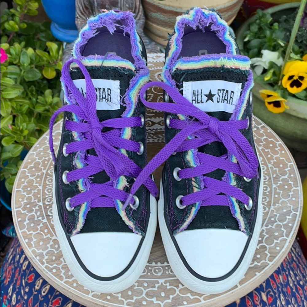 Converse Shabby Chic Multicolored Raw Edge Black Low Top Sneakers